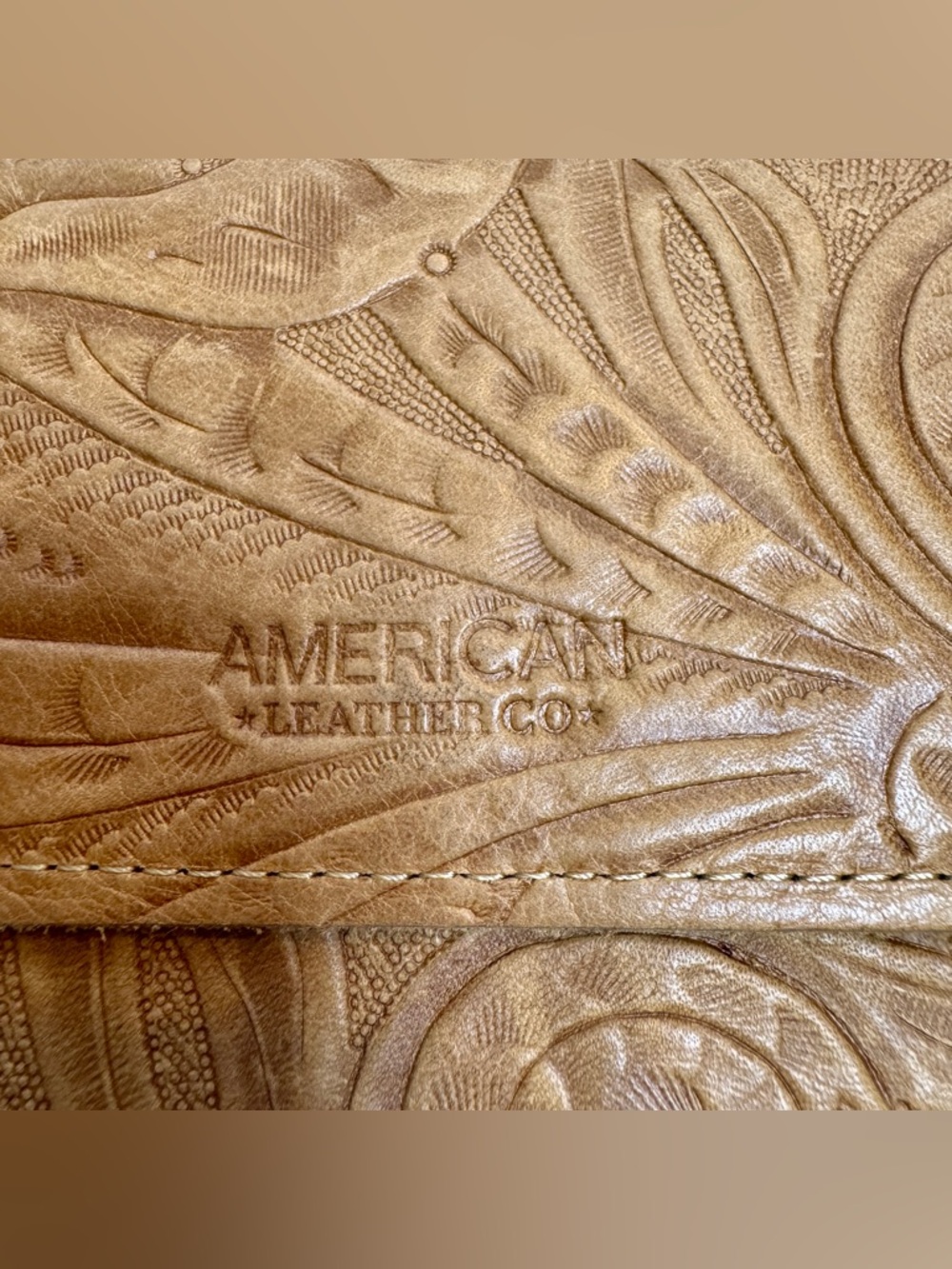 Pre-owned American Leather Co.: Brandy Tooled Trifold Wallet - Picture 8 of 15